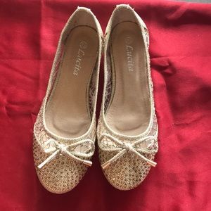 Gold sparkly flats